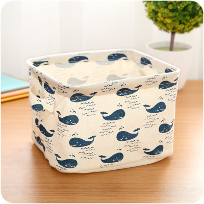 Picture of Fabric with Satchel Printed Cotton and Linen Storage Basket Desktop Miscellaneous Storage Box Cabinet Small Clothing Fabric Storage Basket