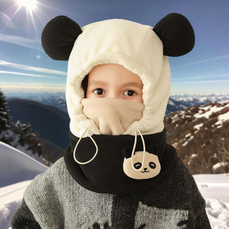 Children's hat autumn and winter pullover boy baby girl warm hat color cartoon bear ear neck protection conjoined hat