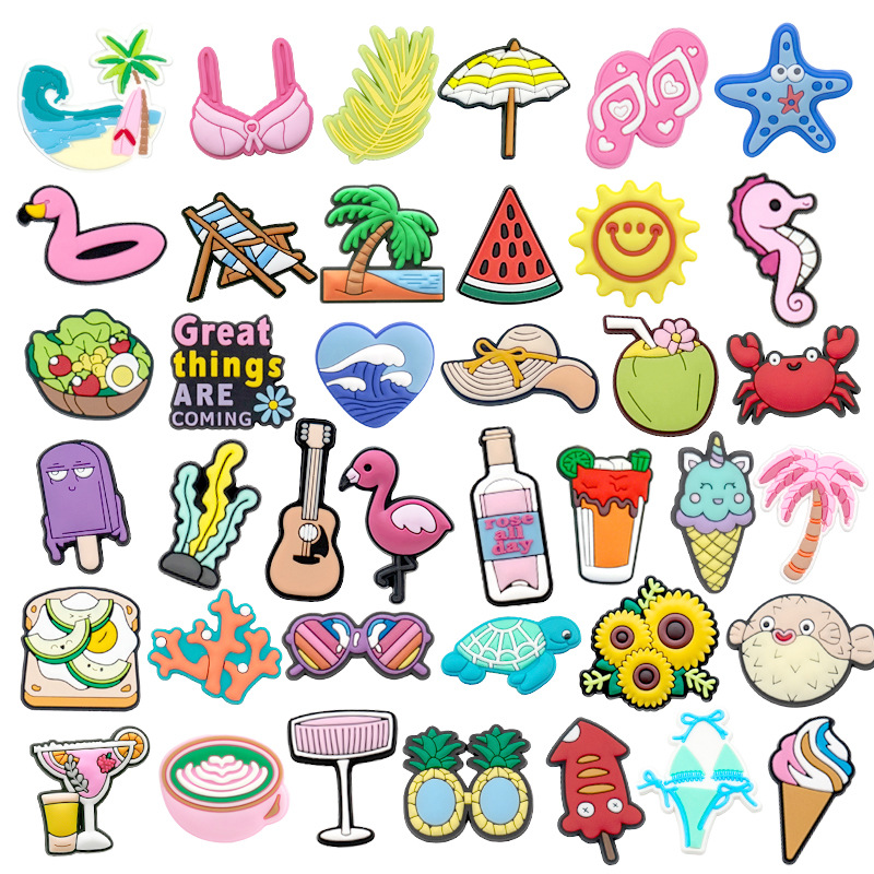 Cross-Border Hot Selling Vacation Casual Clogs Accessories Cute Cartoon Hole Bag Bracelet Decoration Pvc Shoe Flower Shoe Buckle