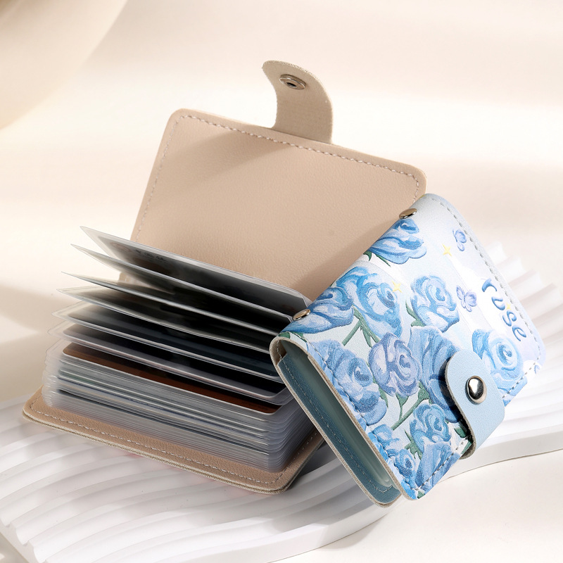 Picture of Vintage Oil Painting Card Bag Large Capacity Women's Multi-Card Driver's License Card Jacket Card Bag Small Cartoon Coin Purse