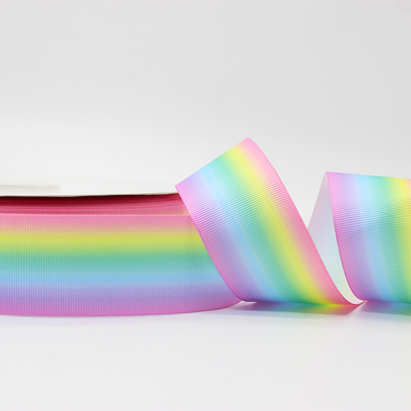 Picture of Wholesale Gradient Rainbow Ribbed Ribbon L-04 Heat Transfer DIY Bow Headdress Gift Box Packaging Accessories Ribbon