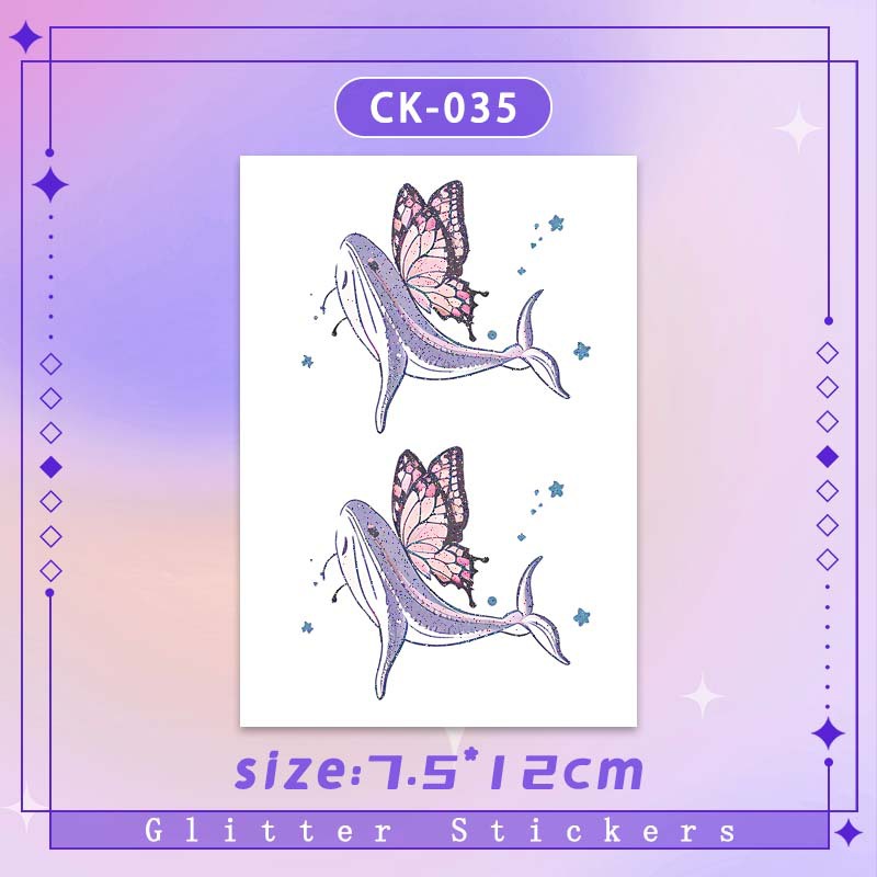 Glitter Whale Butterfly Creative Sticker Tattoo Sticker Fairy Washable Waterproof Long-lasting Small Fresh Beautiful Cute Arm