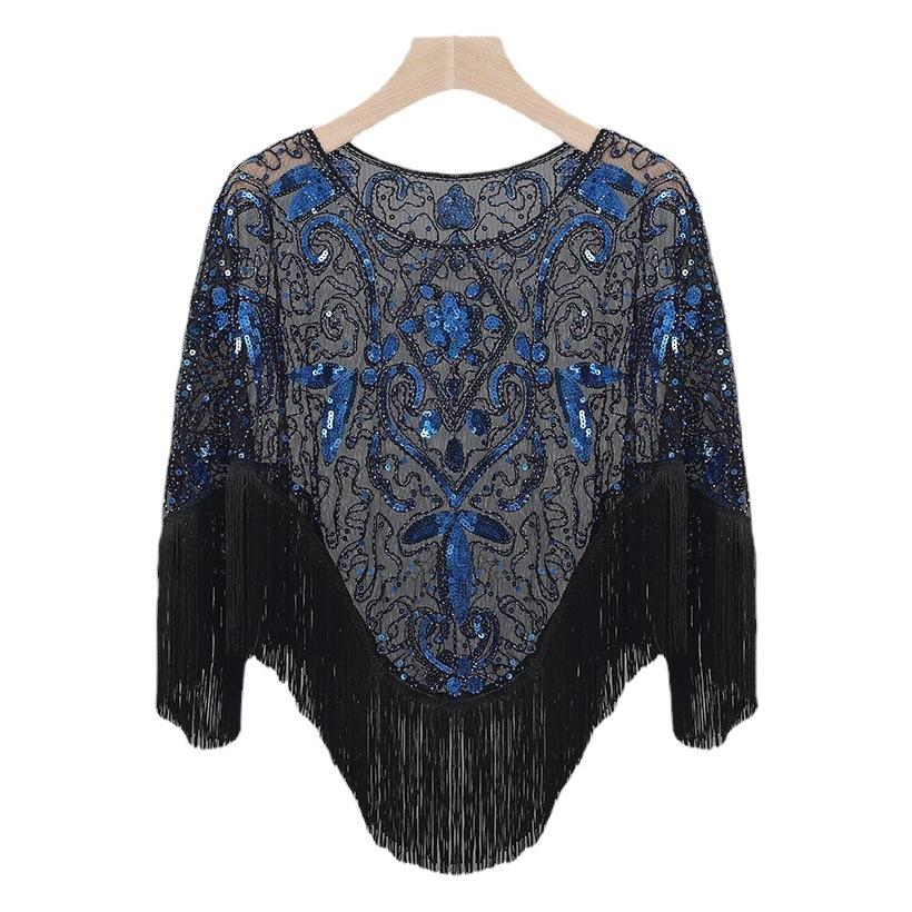 European and American Banquet Thin Loose Small Shawl Mesh Tassel Shawl Dress Shawl Wearby Ball Sequin Overalls