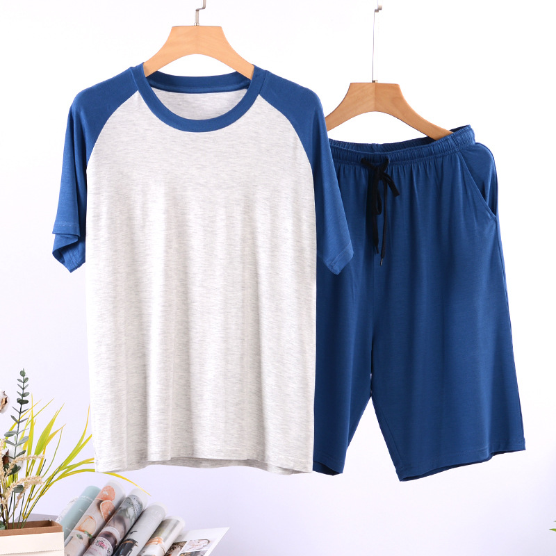 Picture of Spring and Summer Men's Thin Modal Pajamas Home Clothes Set Men's Ice Silk Loose Short-sleeved Shorts Home Clothes