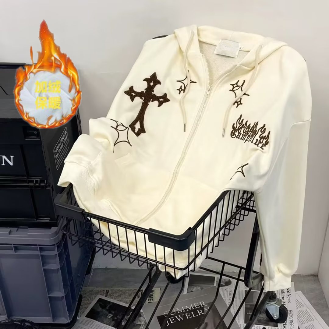 2023 cross-border source: American-style Japanese embroidered cardigans, hooded sweatshirts, men's loose trends, versatile casual jackets