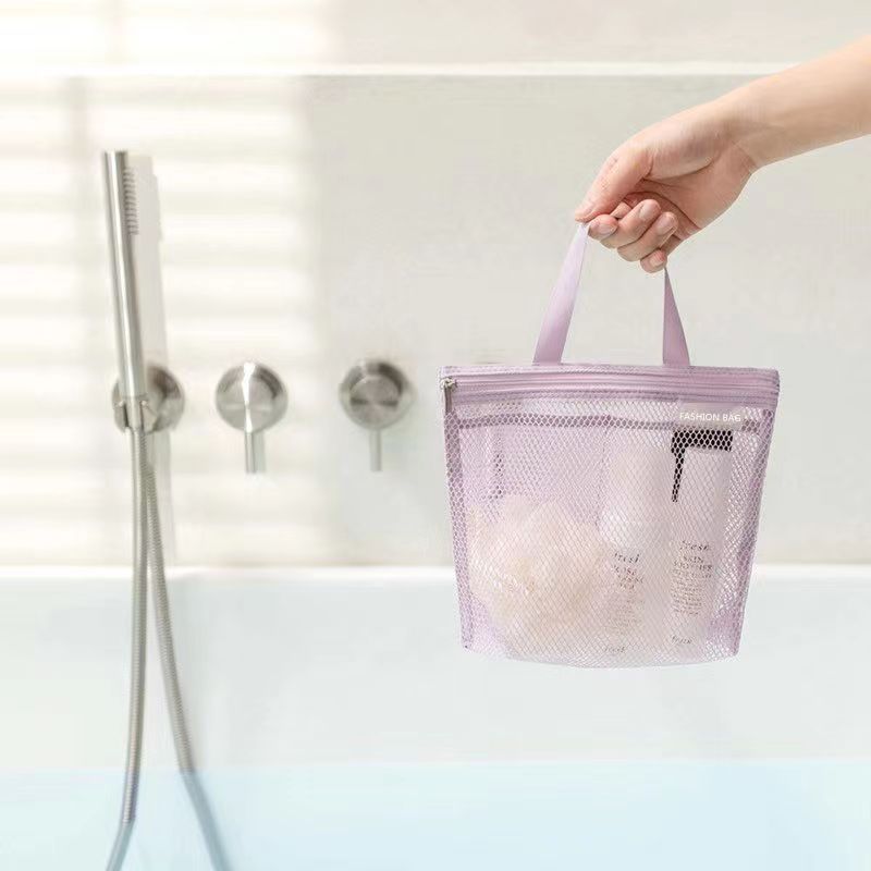 Picture of Hollow-Out Simple Mini Portable Mesh Travel Toiletry Bag Student Hand-Held Cosmetic Bag Miscellaneous Storage Bag with Drainage