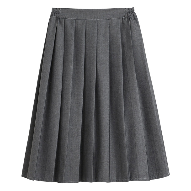 2025 New Gray Pleated Skirt Women's Spring and Autumn Mid-Length Skirt Elastic Waist Slimming Easiest for Match Jk Uniform Women's Skirt