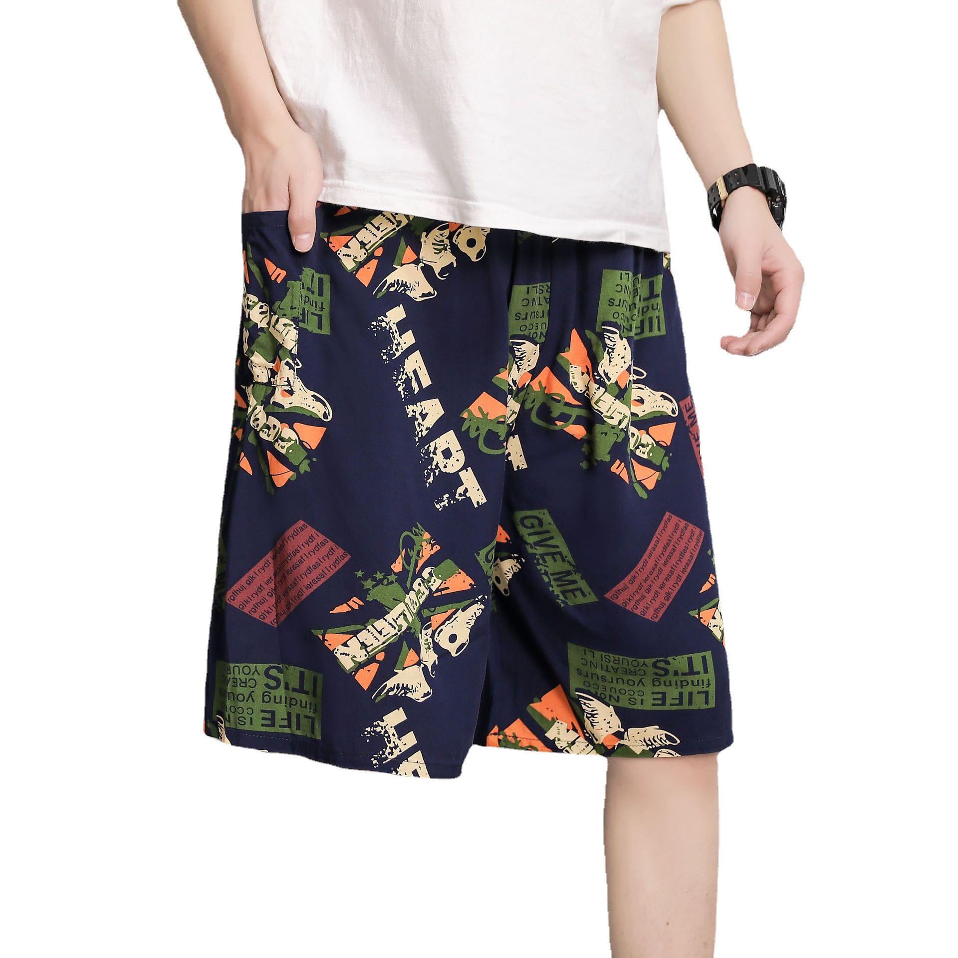 Picture of Cotton Silk Pajama Pants Men's Summer Thin Large Size Loose Shorts Casual Breathable Floral Pants Outer Wear Five-Point Beach Pants