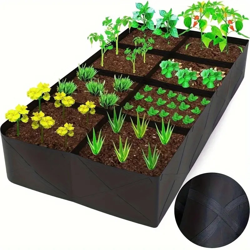 Cross-Border Square Felt Planting Bags for Balcony and Rooftop Gardening, Eight-Compartment System for Growing Flowers and Vegetables, Seedling Cultivation Tool
