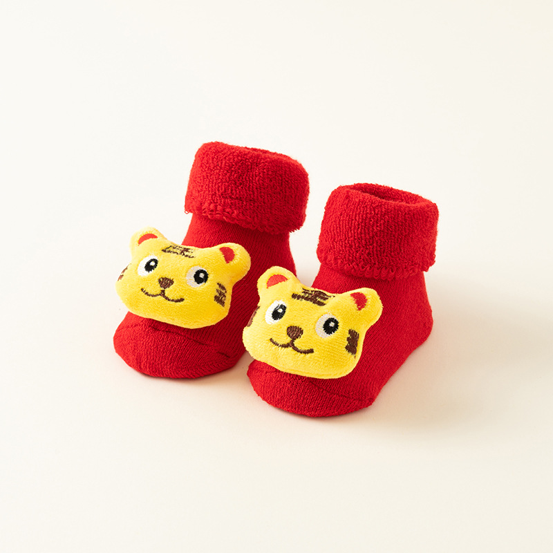 Picture of Newborn baby socks autumn and winter baby warm fleece-lined red terry non-slip Christmas floor socks toddler socks wholesale