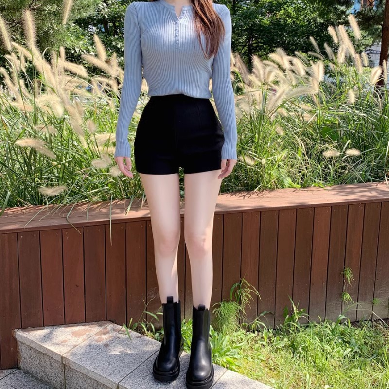 Autumn and Winter Woolen Shorts Women's Outer Wearing Three-point Stretch High Waist Leggings Black Tight All-match Woolen Hip Boots Pants