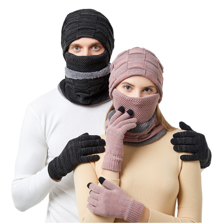 European and American autumn and winter lovers plus velvet warm hat Scarf mask gloves four-piece set cross-border Amazon factory
