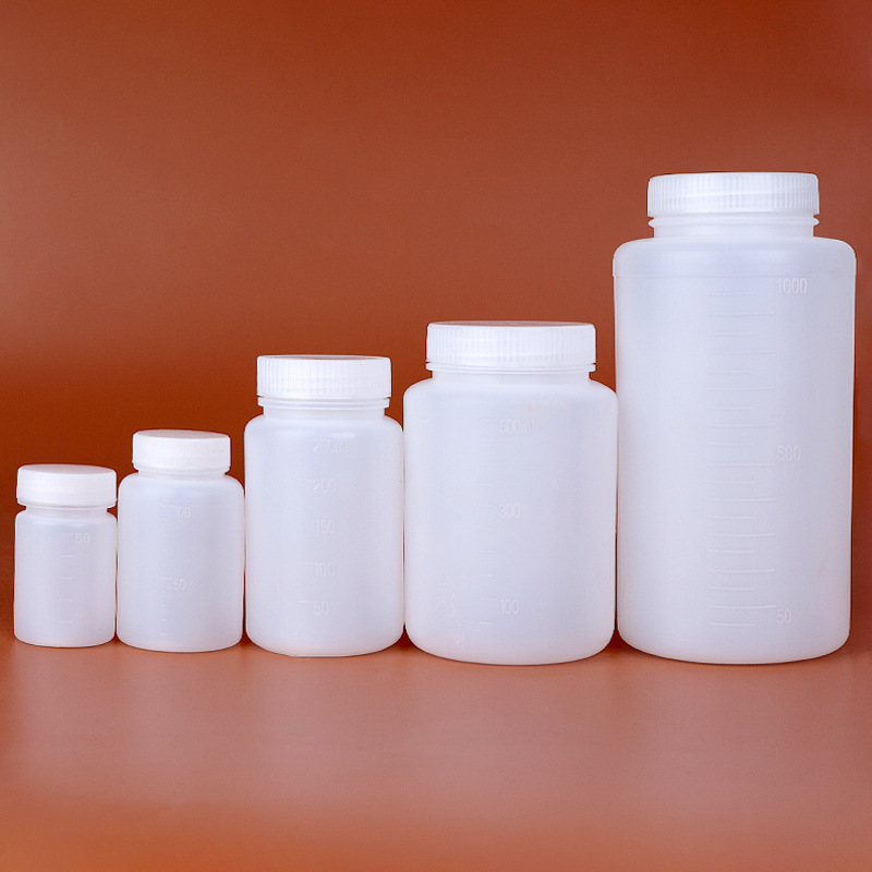 Translucent large-mouth PE bottle wide-mouth sample bottle thickened 500 1000ml reagent bottle with sealed jar large-mouth bottle