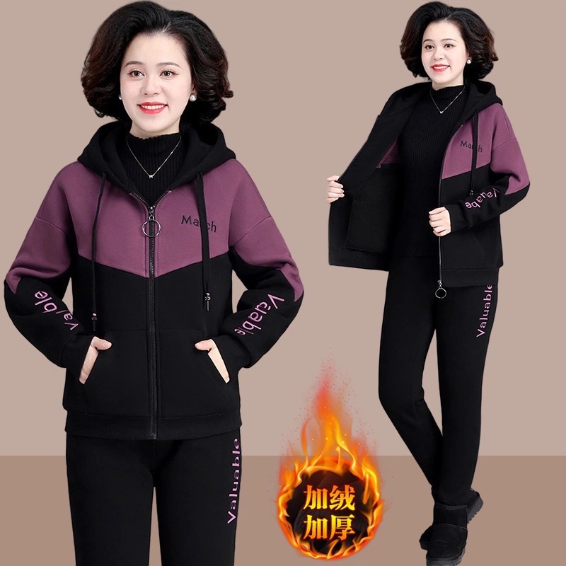 Picture of Middle-aged and elderly plus velvet padded sports suit women's autumn and winter middle-aged mother's western style coat winter casual two-piece suit