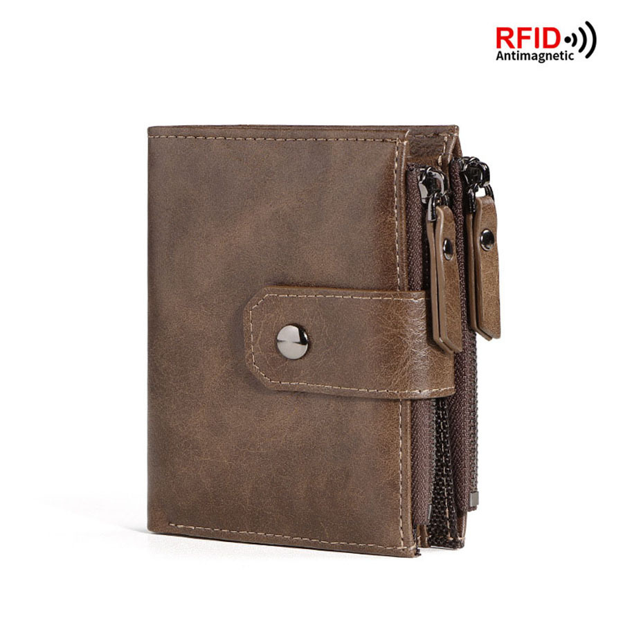 Men's Wallet Retro PU Zipper Coin Purse Multifunctional Credit Card Holder RFID Anti-theft Wallet Men's Wallet