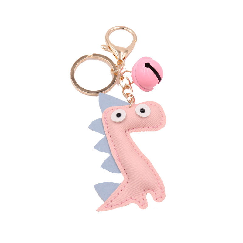 Creative Dinosaur Keychain PU Leather Bag Pendant Personalized Leather Bell Car Keychain Hanging Gifts