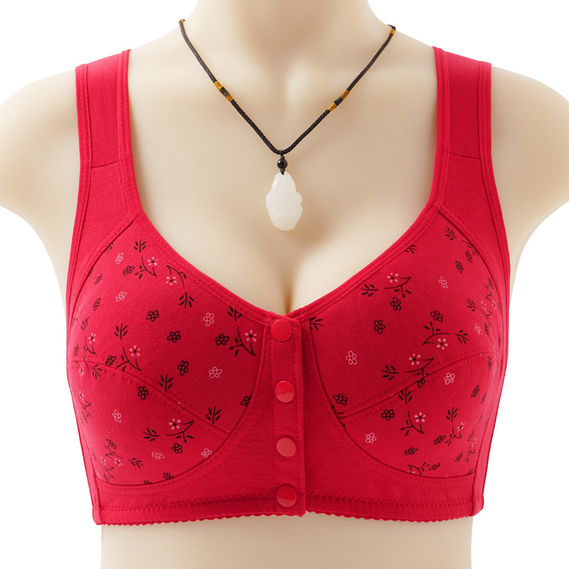 Picture of New Printed Front Button Underwear for Women, Soft Cotton Vest, Middle-Aged and Elderly Bra, Large Size Non-Wired Underwear for Women