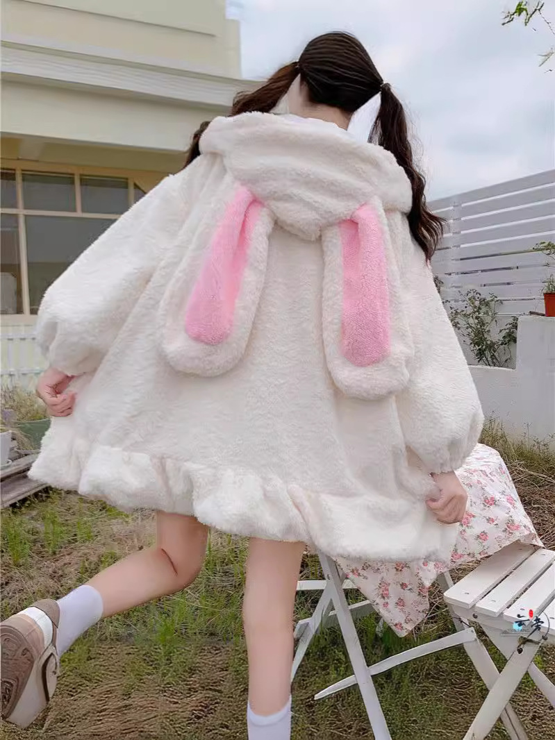 2024 autumn and winter new Japanese cute rabbit ears sweater women's plus size small zipper coat women's fashion wholesale
