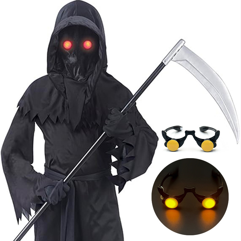 Cross-border hot-selling Halloween LED glowing death glasses, glowing toys, cosplay horror death glowing glasses