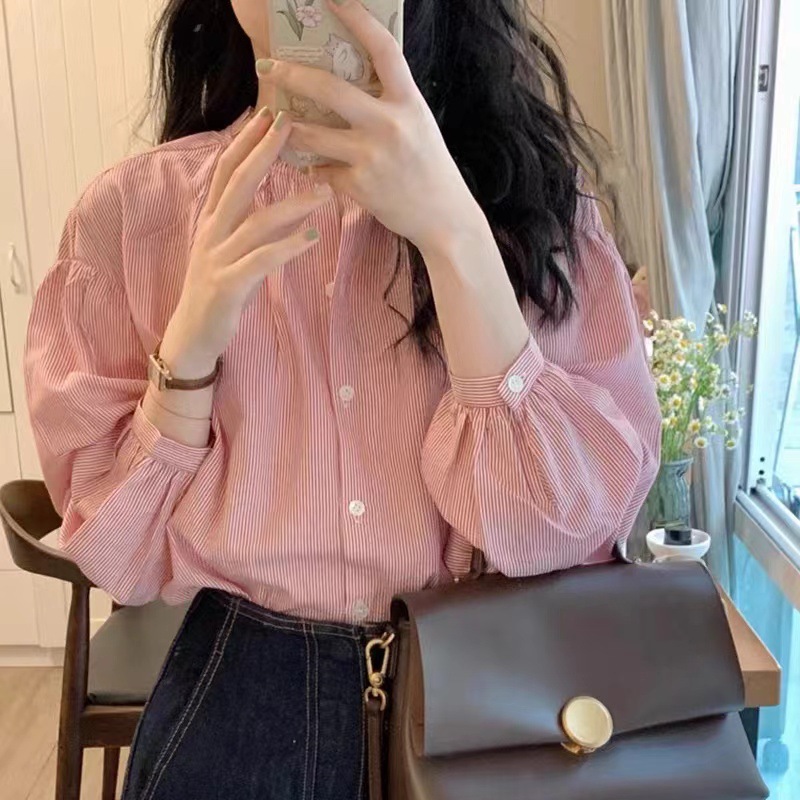 Pink Striped Shirt Women's Summer 2025 New Korean Style Design Sense French Shirt Small Chic Top