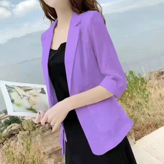 Picture of Linen Small Suit Women's Jacket Thin 2024 Summer Suit Korean Style Sun Protection Clothing Casual British Style Women's White Black