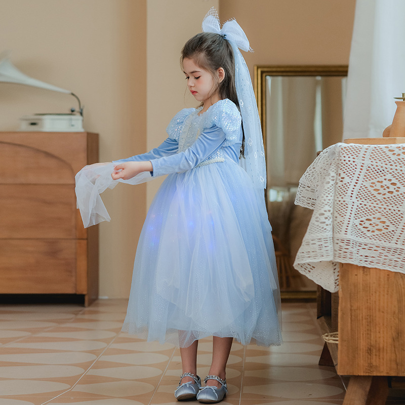 Girls Dress 2025 Autumn New Cartoon Dress Skirt Frozen Elsa Princess Dress Halloween Costume