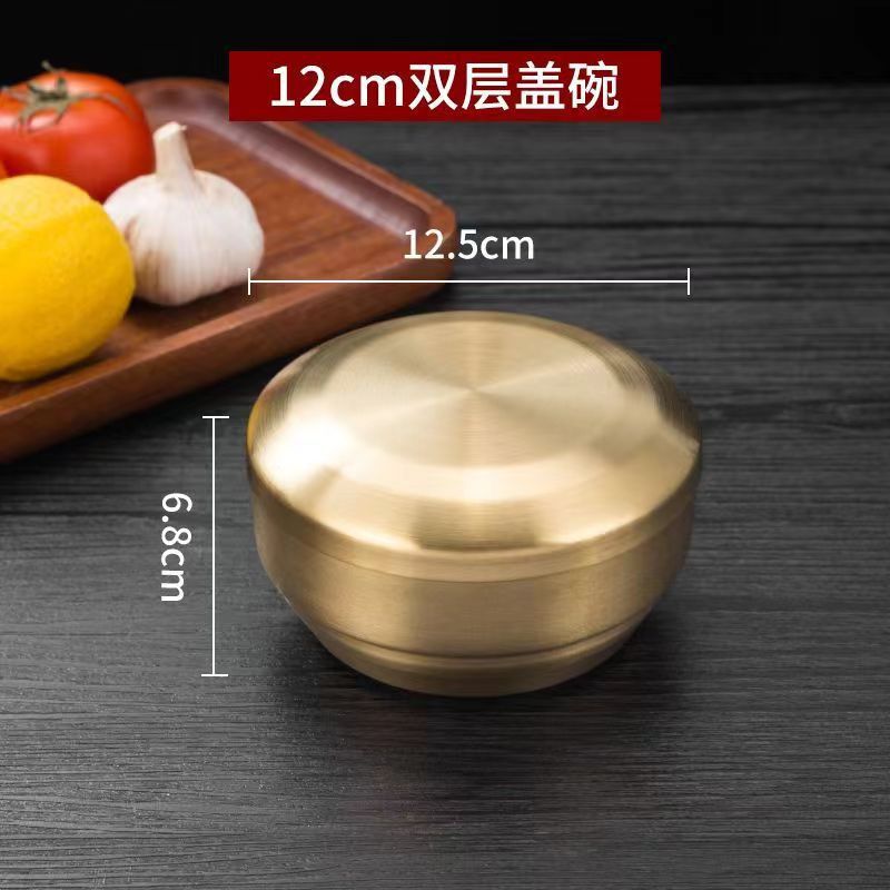 Picture of 304 Stainless Steel Korean Style Rice Bowl with Cover Bowl Household Double Layer Anti-scalding Soup Bowl Children's Rice Bowl Cooking Kimchi Bowl