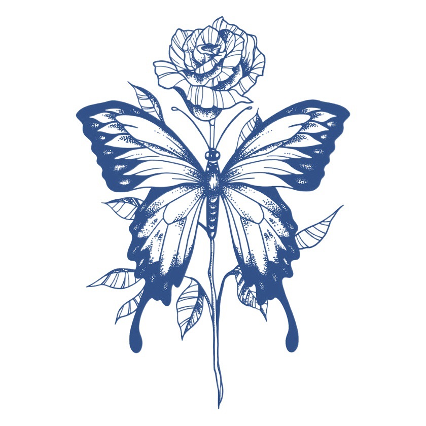 Herbal Butterfly Rose Tattoo Sticker Back Waterproof Simulation Long-lasting Female Sexy Thigh Big Picture Semi-permanent Wash