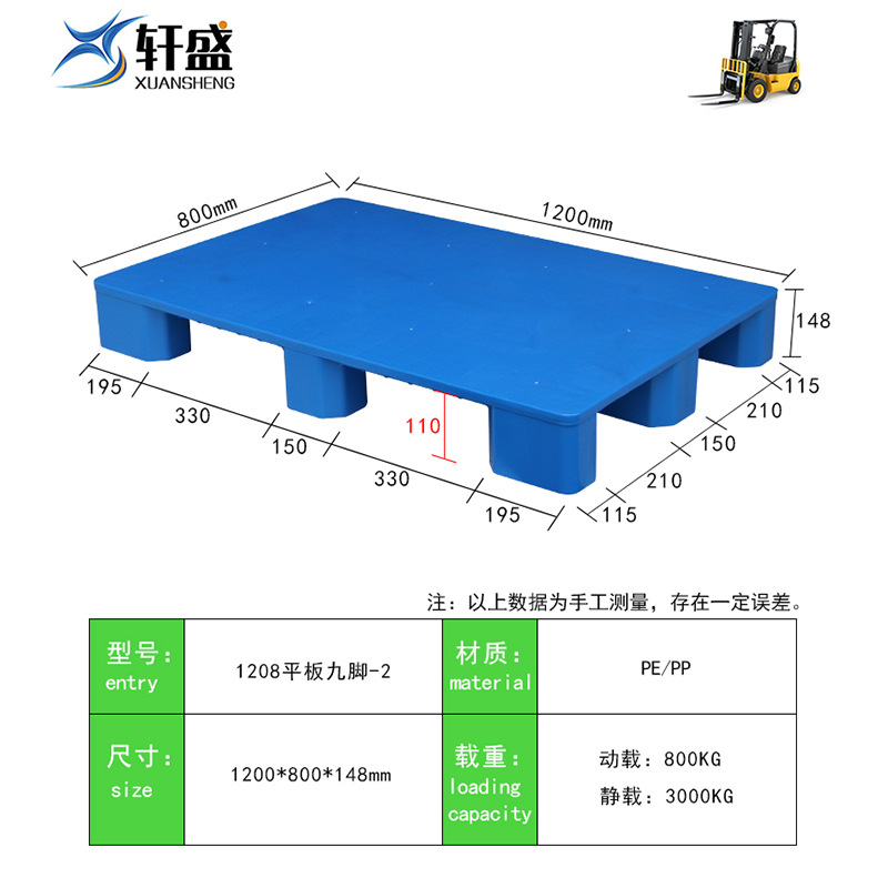 Picture of 1210 plastic pallet forklift warehouse moisture-proof board card board logistics pallet flat nine-legged cargo rack pad thickened