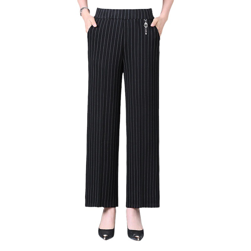 Middle-aged and elderly women's pants high waist pants spring and autumn mom straight pants middle-aged stretch loose pants casual women's pants