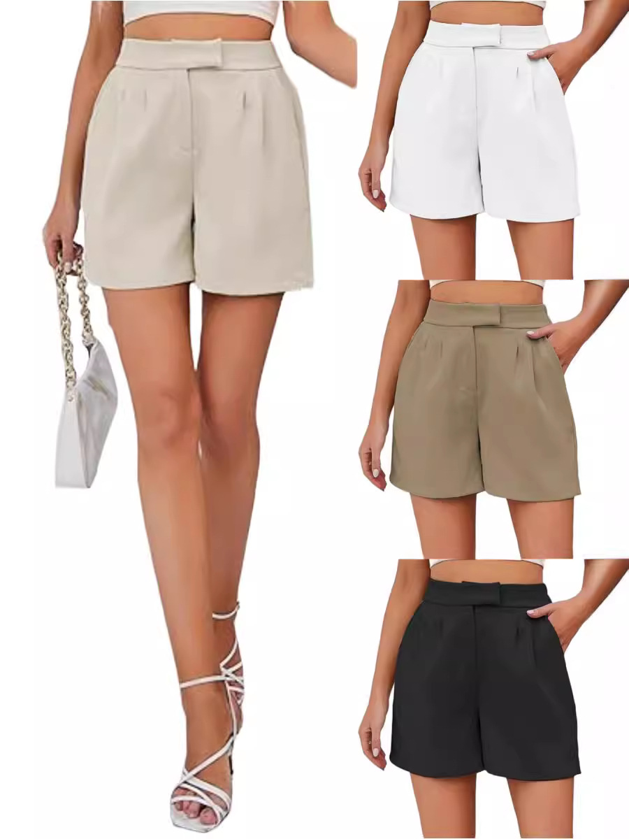 European and American Cross-Border Amazon 2024 Women's Summer Casual Side Pocket High-Waisted Elastic Back Suit Shorts Elegant