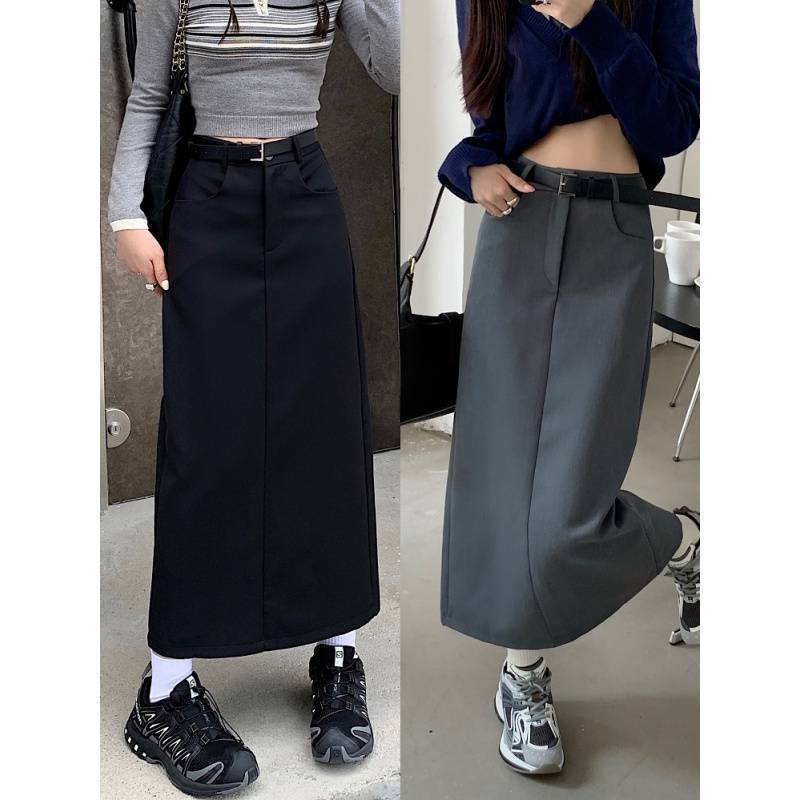 A- Line Black Suit Skirt Women's Spring and Summer New chubby girl Split Workwear Skirt Small One-Step Long Skirt
