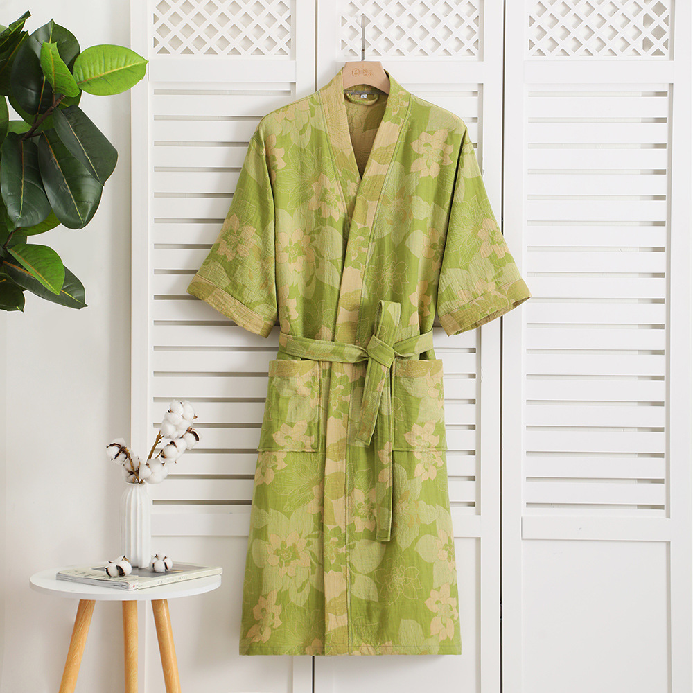 Picture of Pure Cotton Double Gauze Bathrobe Class A Thin Pajamas for Spring and Summer Home Clothes Nightgown Couple's Water Absorbent Quick-drying Bathrobe