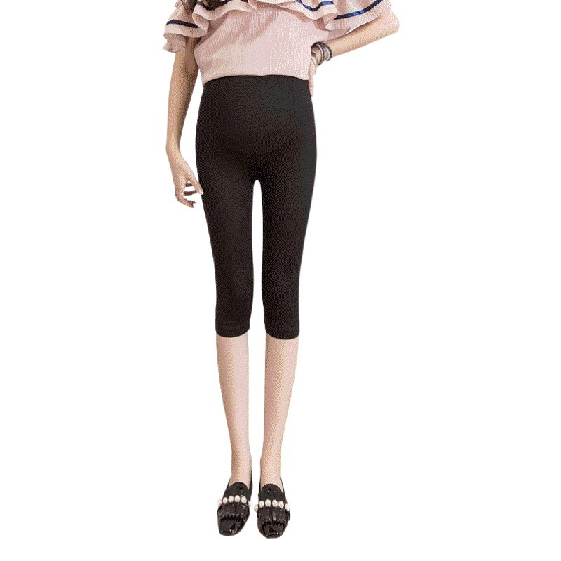Maternity High-Waisted Belly Support Pants, Thin New Spring and Autumn Solid Color Elastic Adjustable Cropped Slim Leggings Trendy