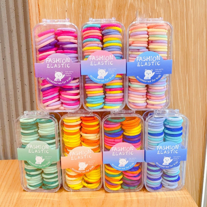 60 Boxed Children's Candy-colored Thumb Circle Hair Rope Baby's Small Circle Thick Rubber Tendons Do Not Harm Hair Small Pull Head Rope