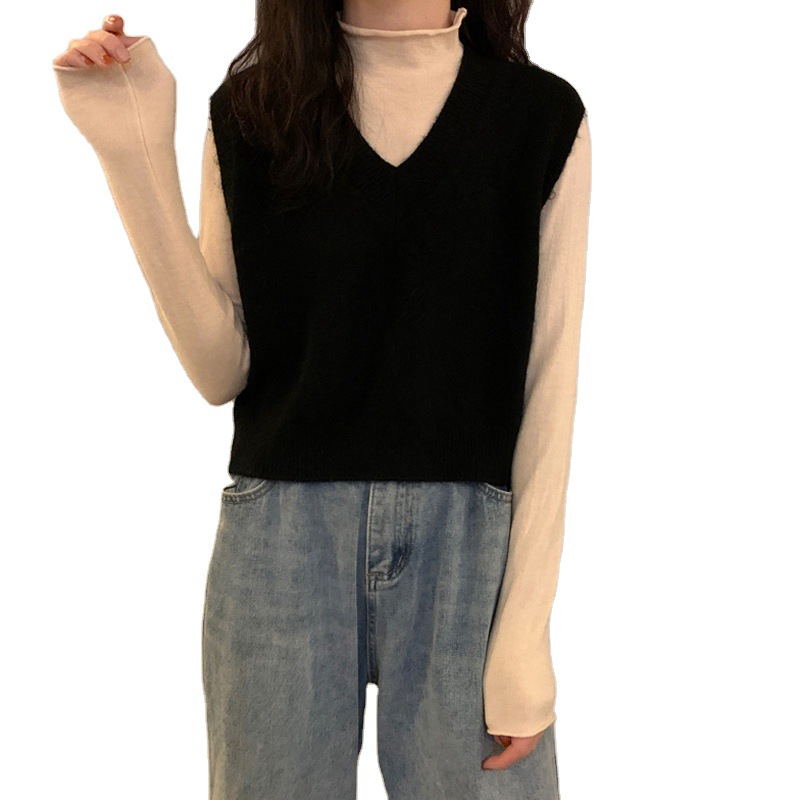 Picture of Loose V-neck short sweater vest vest coat autumn and winter New Internet celebrity Blue temperament knitted vest for women fashion