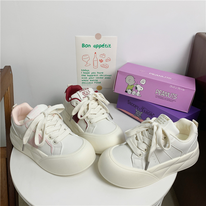 Women's High-rise Bread Sneakers with Thick Sole for Autumn 2024 New Arrival All-match Ins Style Canvas Shoes for Students for 1751