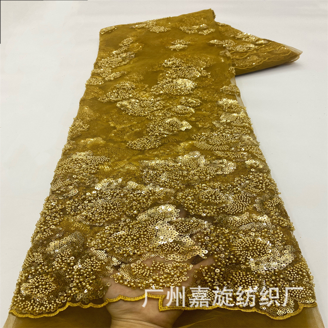 2024 factory new big flower fine beaded mesh wedding lace European and American fishtail skirt dress embroidery fabric
