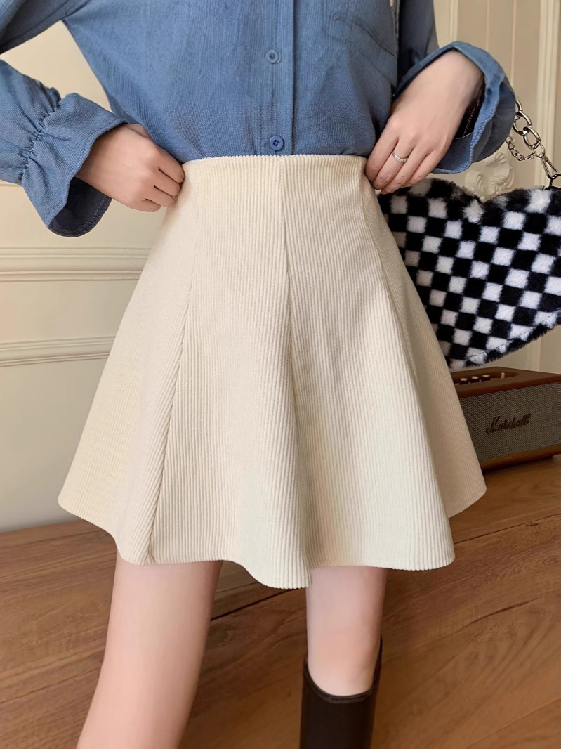 Corduroy Ruffled Skirt Women's 2023 New Autumn and Winter High Waist Slimming Hip Skirt Small A- line Skirt