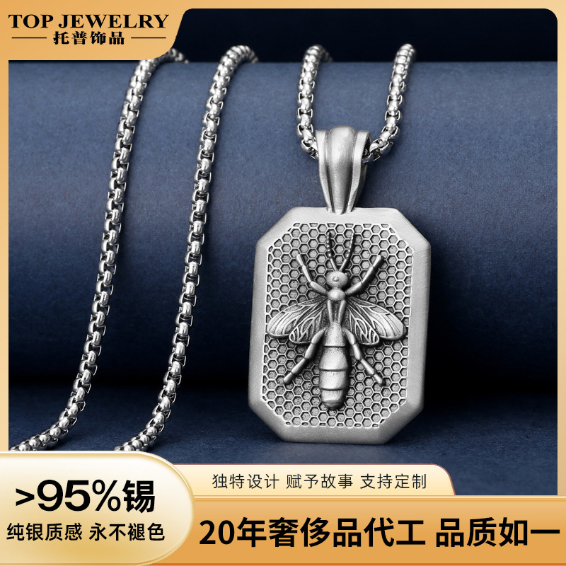Little Bee Pendant Personalized Punk Style Hip Hop Necklace Men's Fashion Jewelry Cross Border Accessories Wholesale