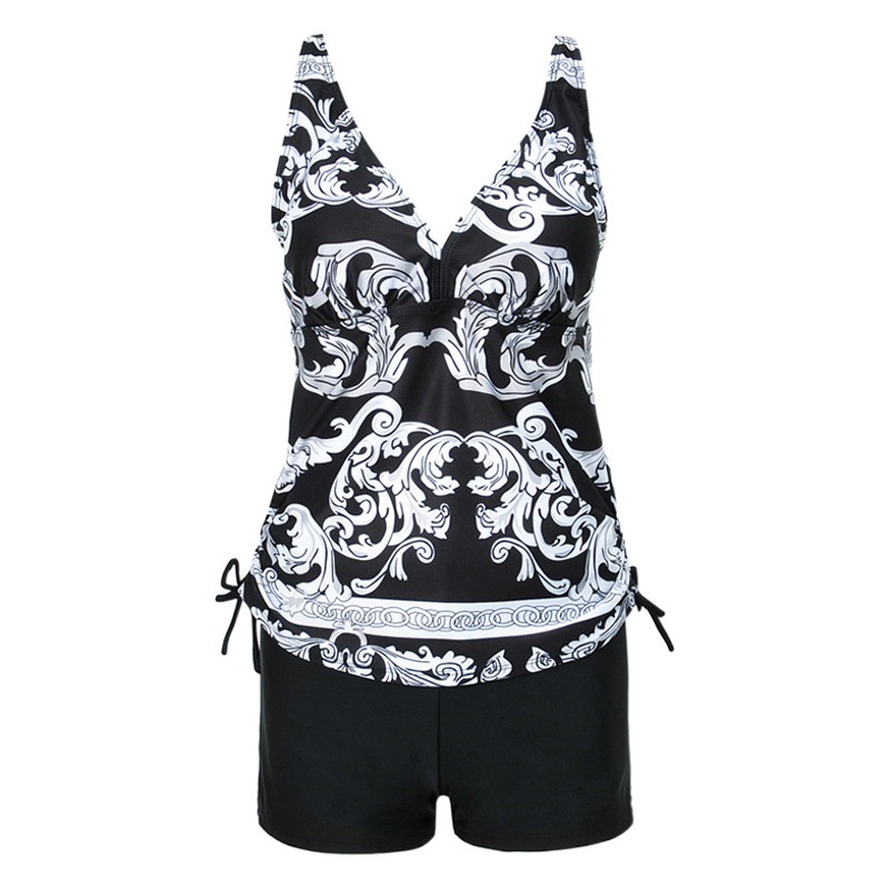 European and American Foreign trade swimsuit women's Amazon printed split skirt swimsuit boxer cross-border Conservative plus size swimsuit wholesale