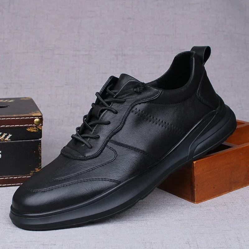 Men's shoes 2024 spring new soft leather Korean sports casual board shoes light Joker breathable leather shoes a generation of hair
