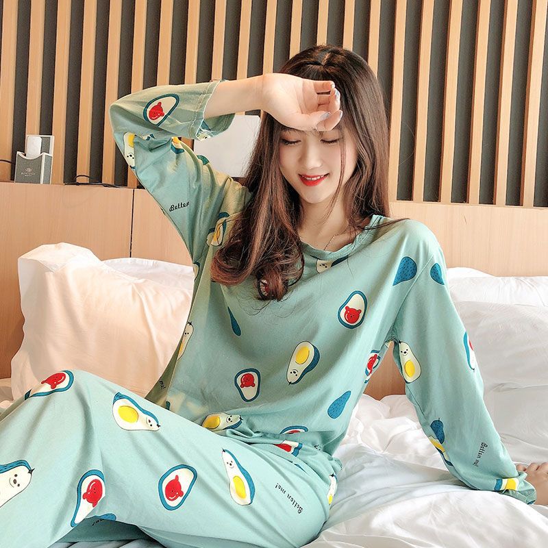 Picture of Wholesale spring and autumn winter pajamas women's thin long sleeve trousers cartoon cute wind small student home clothes suit
