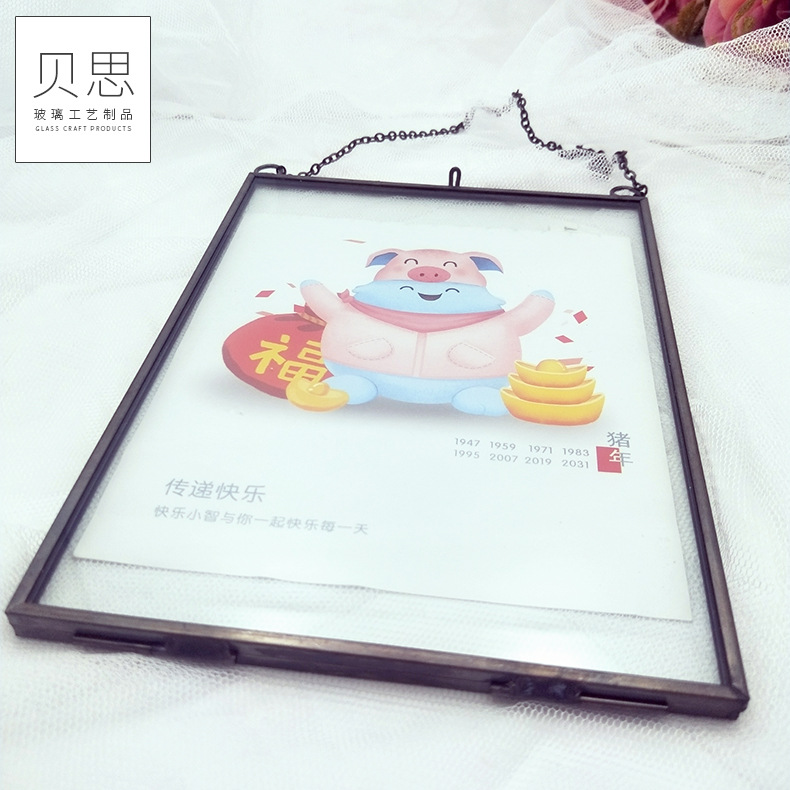 Creative Retro Glass Photo Frame European Style Wall Hanging Metal Photo Frame Plant Specimen Frame Art Ornaments