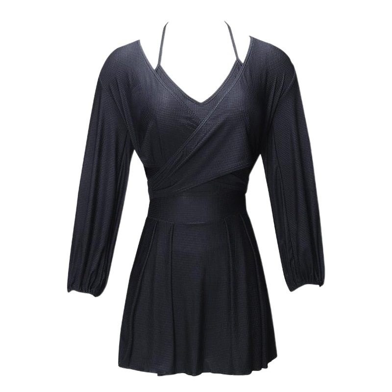Long-Sleeved Swimwear Warm-Keeping Sun-Protection Hot Spring Lace-Up Waist-Tight Elegant Mother's Conservative Meat-Covering Slimming Short Skirt