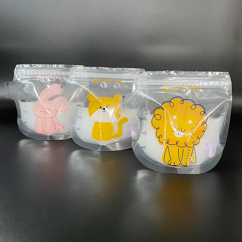 Picture of Breast Milk Storage Bag Manufacturer with Suction Nozzle 30 Pieces/Box Standing Breast Milk Bag Pe Material Thickeneded Colorful Milk Storage Bag