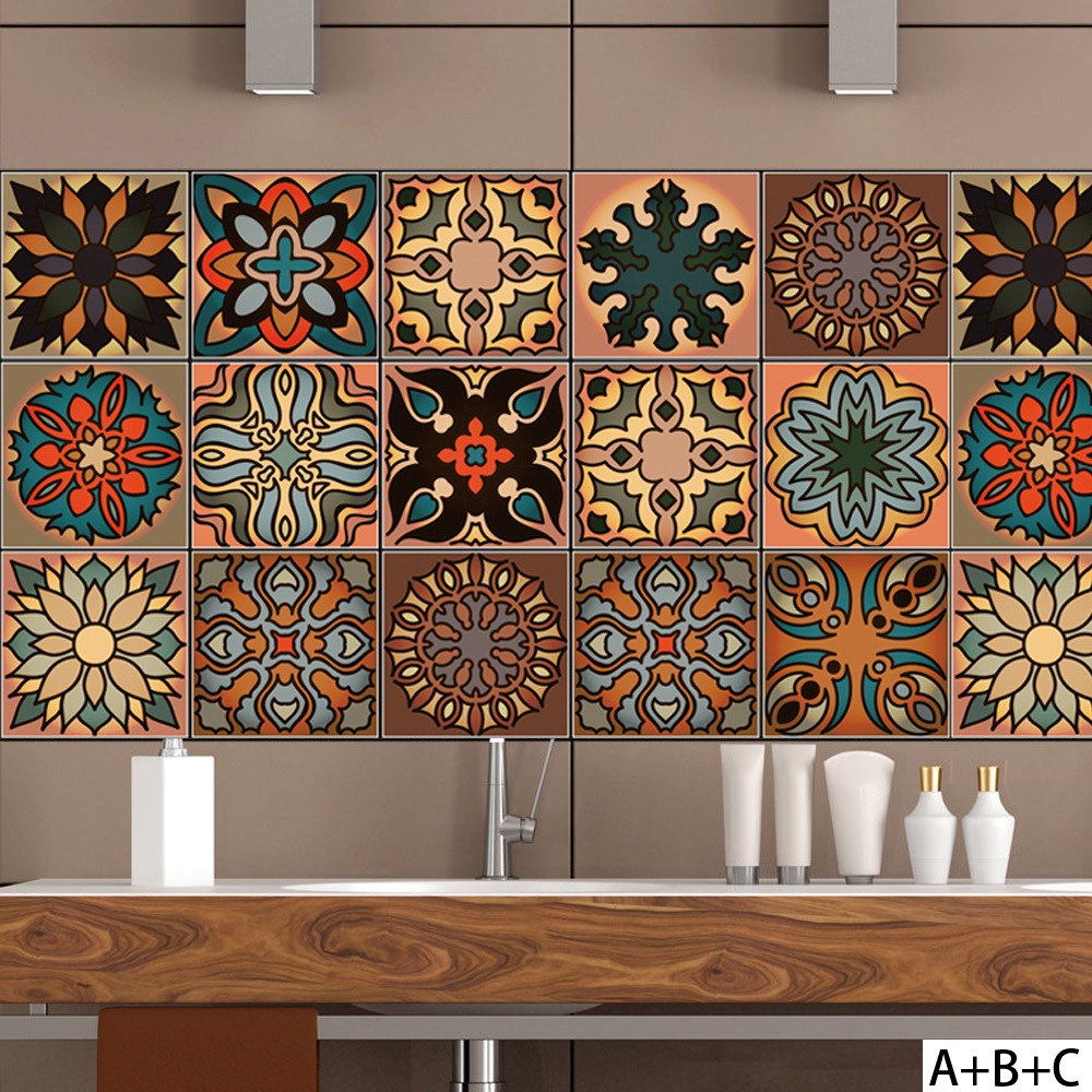 cz050 Moroccan style arbitrary collocation ceramic tile stickers thick ink heavy color wall stickers home living room bedroom kitchen