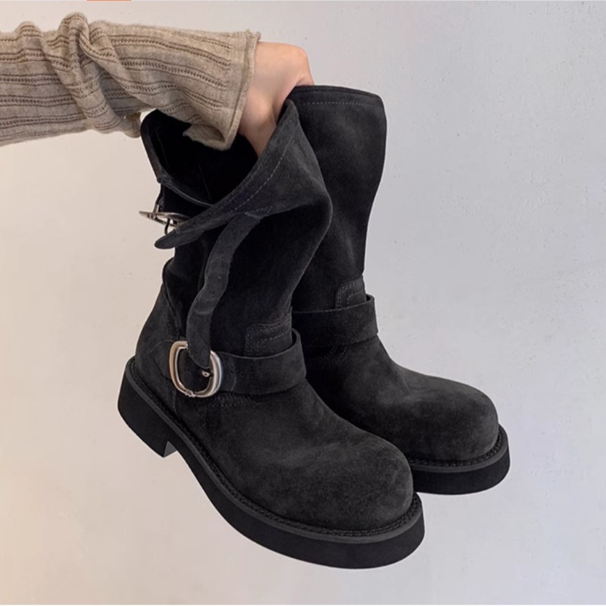 【Grape Mom's Same Style】Wasteland Dune ~ Ultra-Soft Thick-Soled Motorcycle Buckle Short Boots for Women, Martin Boots, Slouch Boots