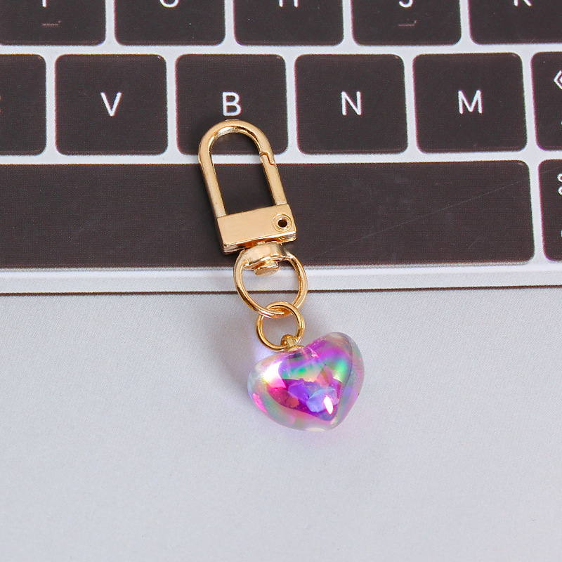 Picture of ins style AB color love beads keychain pendant diamond-shaped cut hanging hole door buckle girl's heart bag bag hanging jewelry