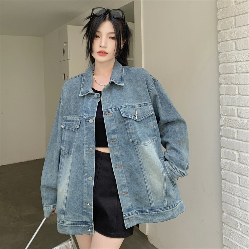 Picture of Washed and Distressed Design Jacket for Women, 2025 Spring and Autumn, American Retro, Trendy and Cool, Loose Fit, Ins-Style Top